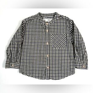 ZARA Baby Boys' Black & Brown Gingham Plaid Long Sleeve Button Down Shirt 12-18M